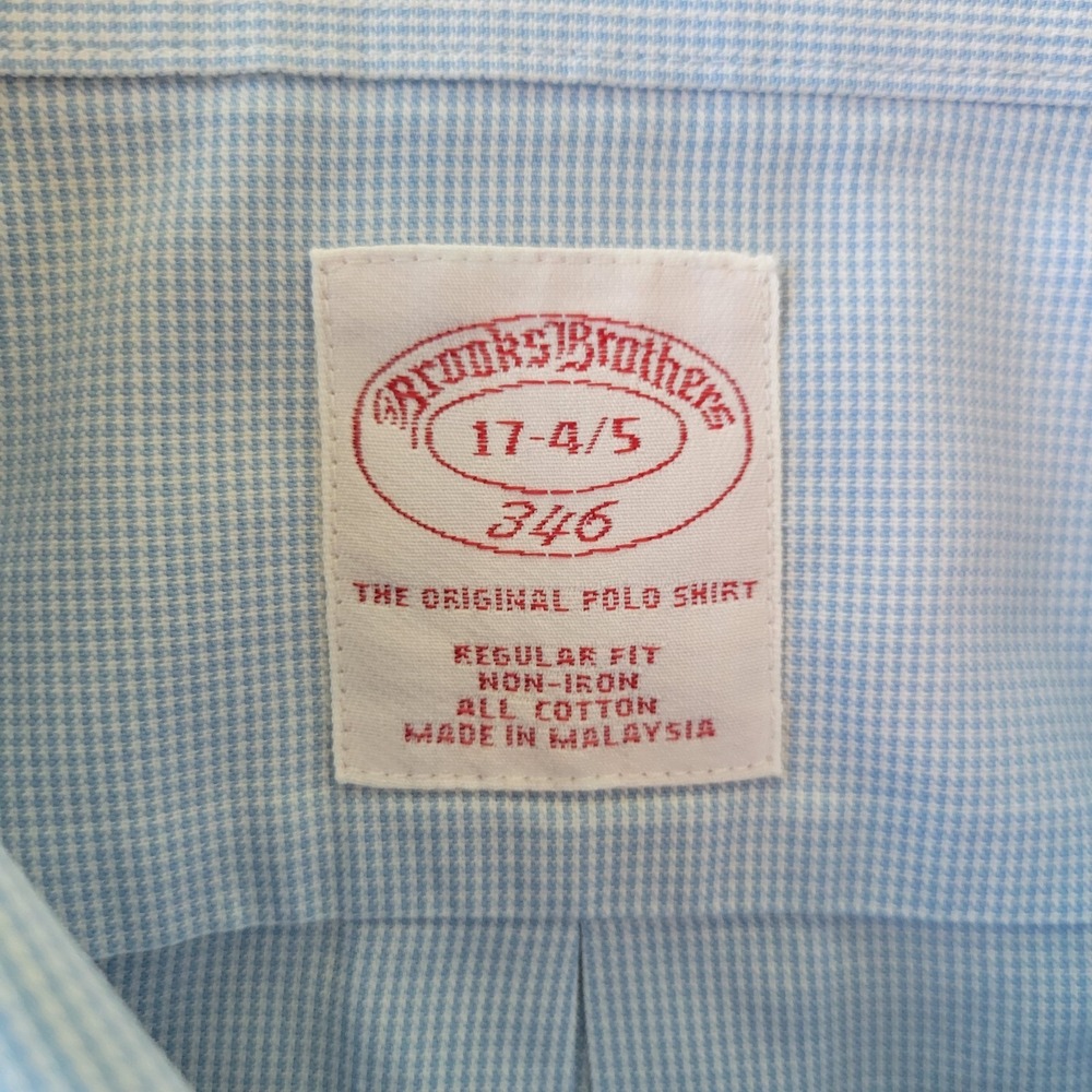 Brooks Brothers Dress Shirt Mens 17 4/5 Blue Check Houndstooth Non Iron 346 - Picture 4 of 10